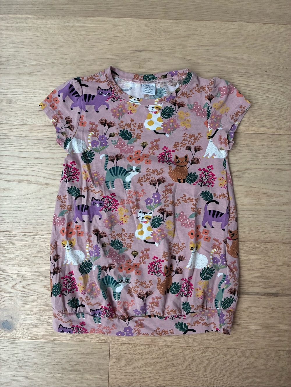 Girls' Blush Pink Cat & Floral Casual Dress